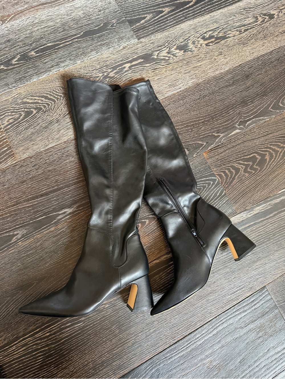 WORN ONCE- Charles David Black Knee-High Pointed Toe Block Heel Boots